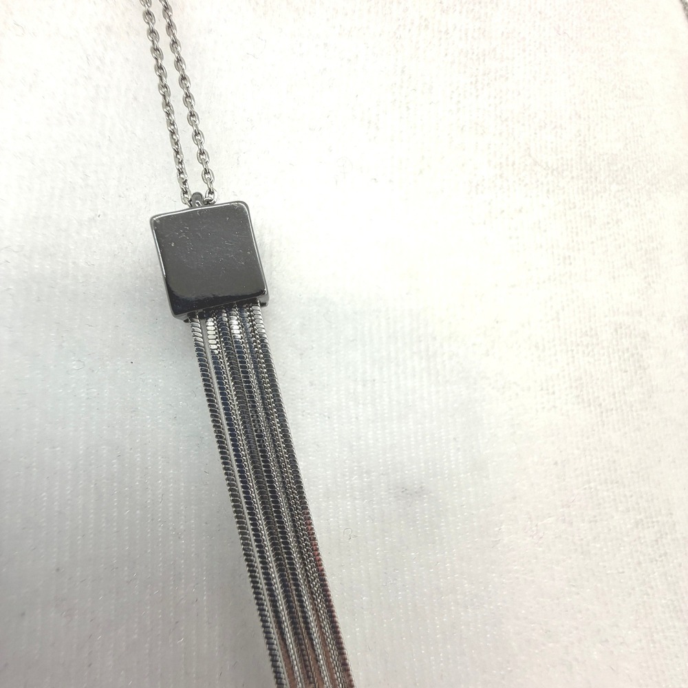 Liquid Silver Long 6 Strand Chain Layered Necklace Silver Tone 17in Minimalist - Picture 3 of 9